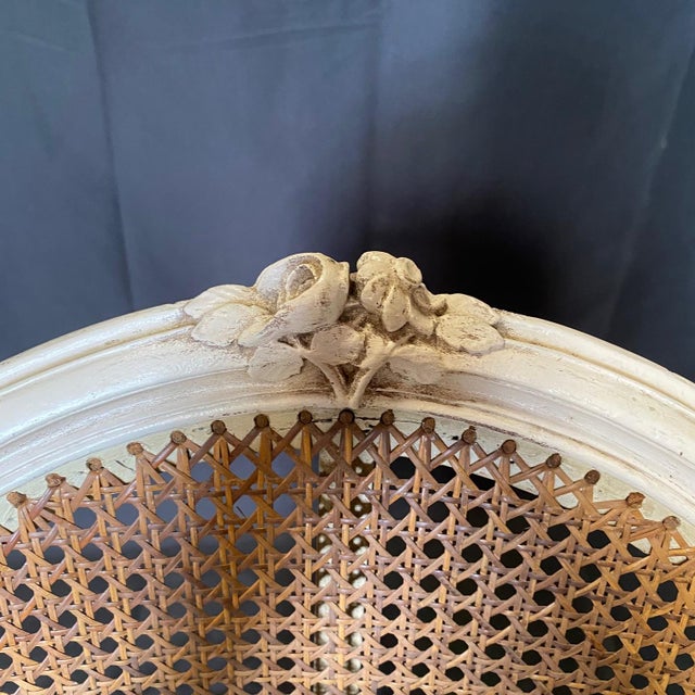 Louis XVI Painted & Caned Armchairs With New Upholstery -A Pair For Sale - Image 9 of 12