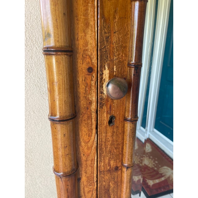 Antique French Armoire With Faux Bamboo & Pine Wood For Sale - Image 13 of 18