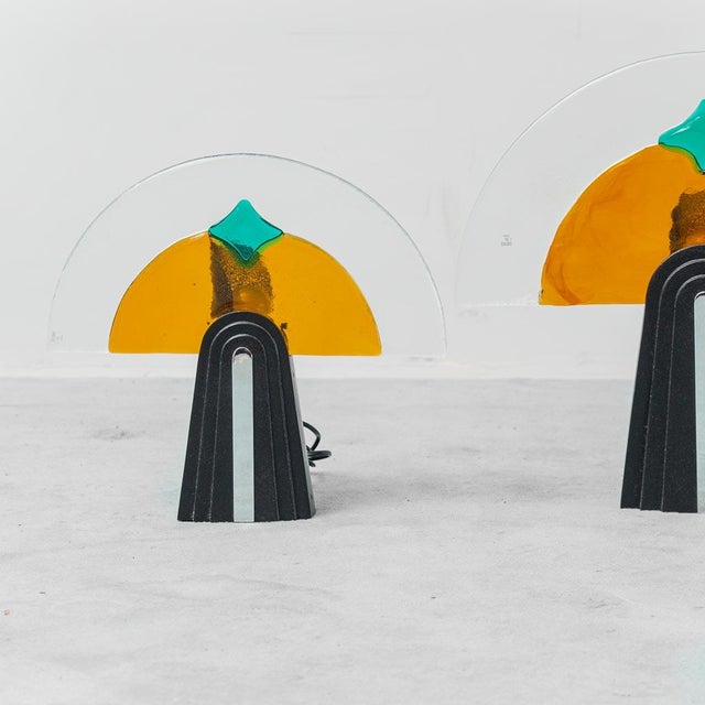 Metal Murano Glass Lamps by Gambarro and Poggi, 1980s, Set of 3 For Sale - Image 7 of 11