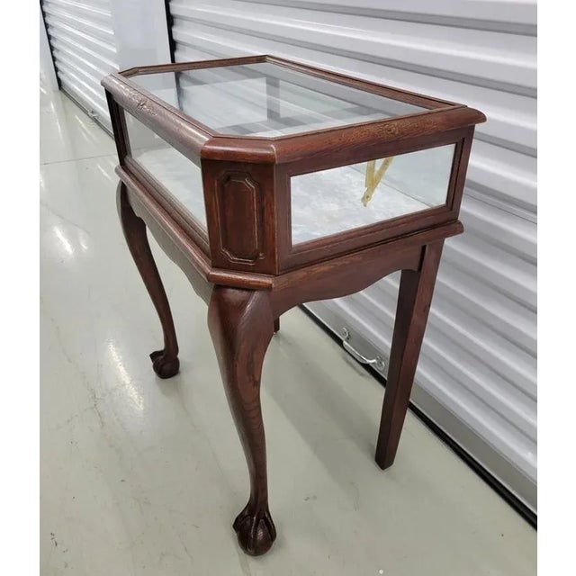 1980s 1980s Vintage Carved Oak Vitrine Display Table With Ball & Claw Feet For Sale - Image 5 of 10