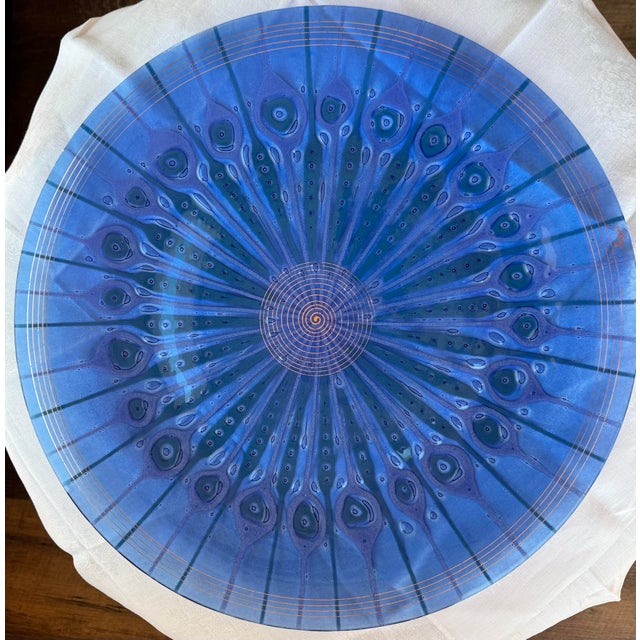 Mid Century Modern Monumental 17” Fused Glass “Peacock” Charger by Higgins Studio For Sale - Image 11 of 11