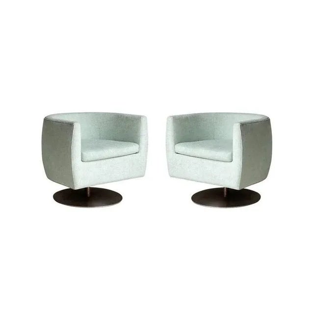 Mid-Century Modern Mid-Century Milo Baughman Style Barrel Back Swivel Chairs - A Pair For Sale - Image 3 of 9