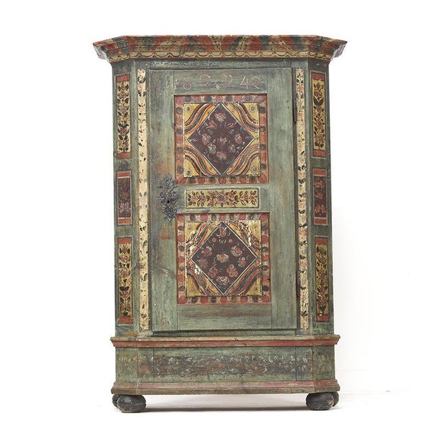 Rustic Farmhouse Folk Art Painted Bridal Cabinet, 1842 For Sale - Image 6 of 18