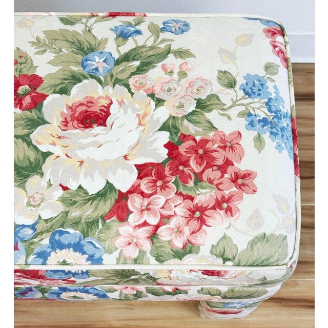 Ivory Vintage Floral Pattern Upholstered Parsons Style Bench For Sale - Image 8 of 11
