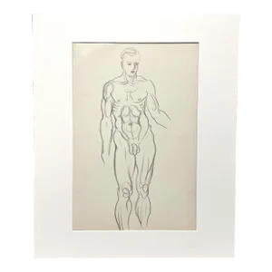 Vintage Male Erotica, 1951 Figure Study Drawing by Artist Harold Haydon