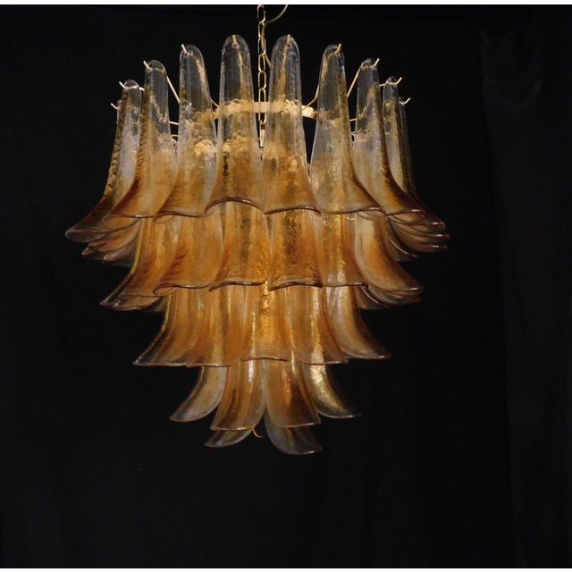1970s Vintage Murano Chandelier with Handmade Amber Petal-Shaped Glass, 1970s For Sale - Image 5 of 11