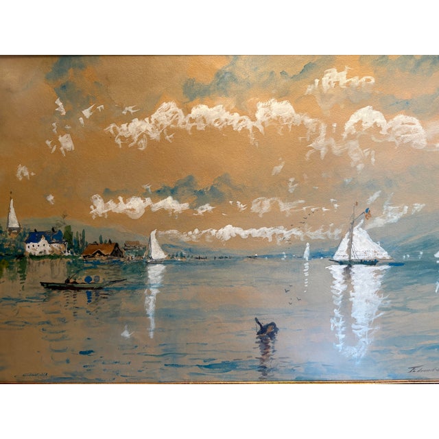 The Hudson River School Matched Pair of 1909 Watercolors by Edmund Darch Lewis (1835–1910) | Hudson River School Artist's Seascapes For Sale - Image 3 of 12