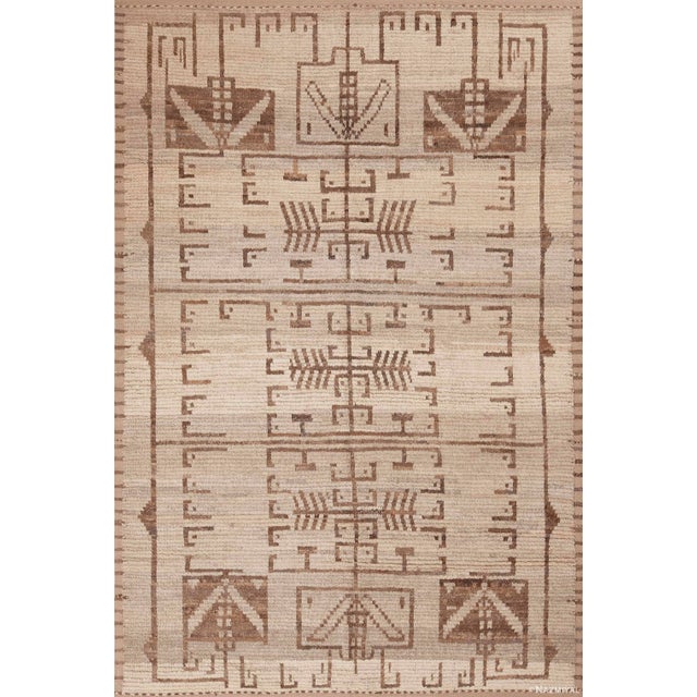 Nazmiyal Collection Neutral Earthy Brown Cream Tribal Geometric Modern Area Rug For Sale