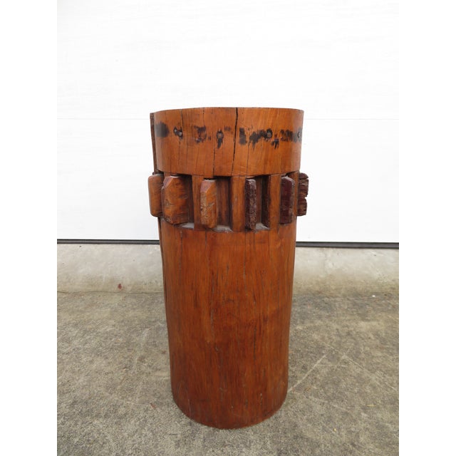 Rustic Antique 19th C Sugar Cane Mill Press ~ Solid Wood Side Table ~ Pedestal or Plant Stand ~ Asian Folk Art For Sale - Image 3 of 15