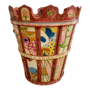 Raggedy Ann Andy Folk Art Wastebasket Vintage Handmade