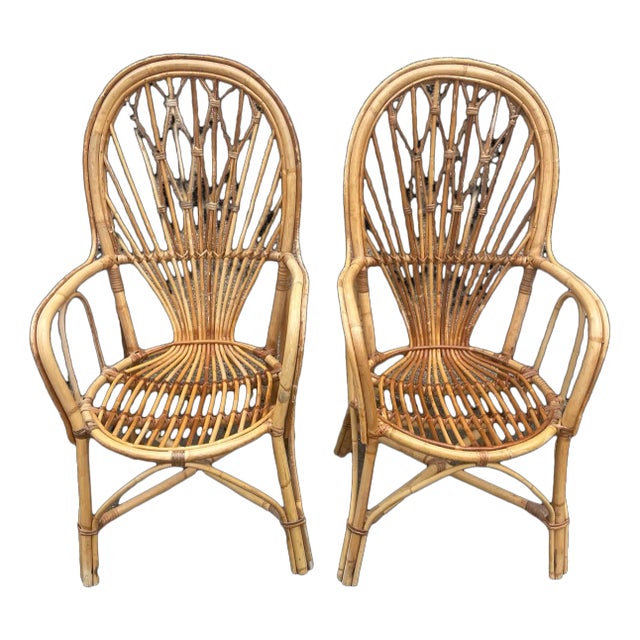 Set of Midcentury Rattan Armchairs, 1950s For Sale
