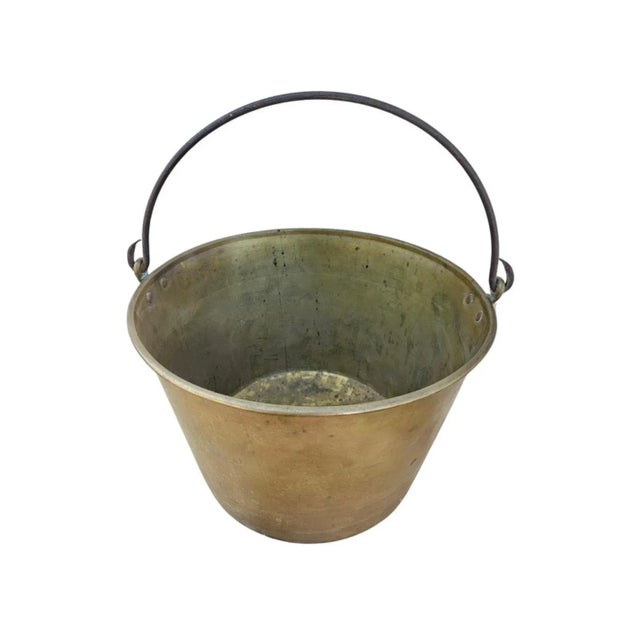 Mid-Century large Bail Brass Handled Fireplace Bucket measuring 17" in diameter and standing 12" tall and 20" tall with...