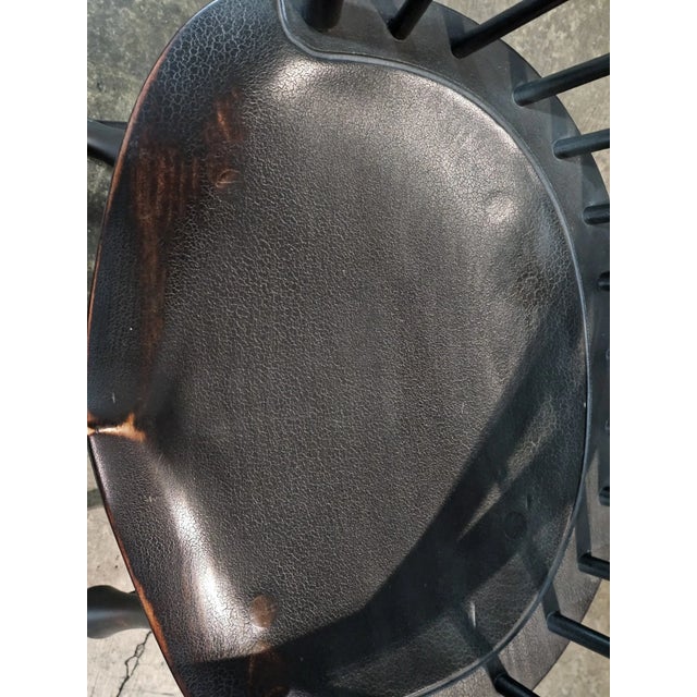 Wood Late 20th Century Pair of d.r. Dimes Sack Back Windsor Arm Chairs Bench Made Dark Green Crackle Finish For Sale - Image 7 of 9