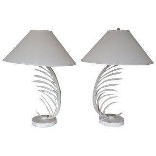 Iron Palm Leaf Table Lamps - a Pair For Sale