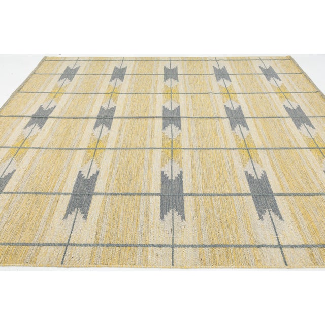 2020s Swedish Style Flat-Weave Wool Rug in Warm Gold, Soft Grey, and Ivory Geometric For Sale - Image 5 of 12