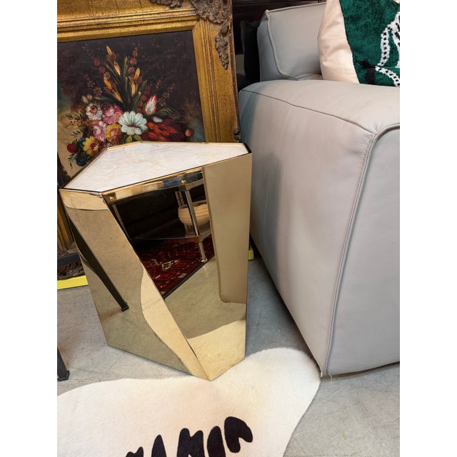 Hexagonal Brass and Quartz Side Table For Sale - Image 4 of 7