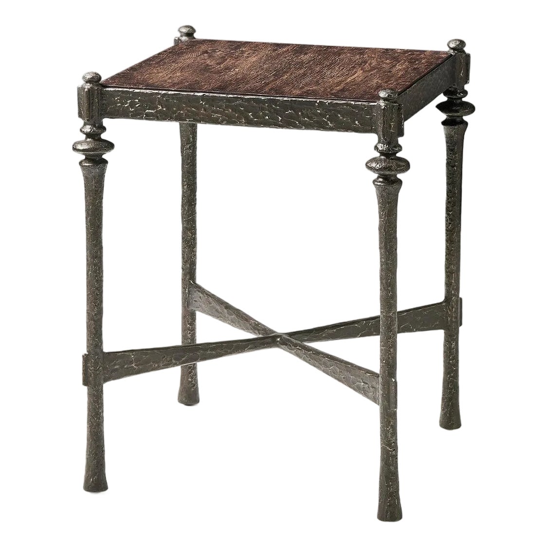 Modern Rustic Hammered Iron Side Table | Chairish