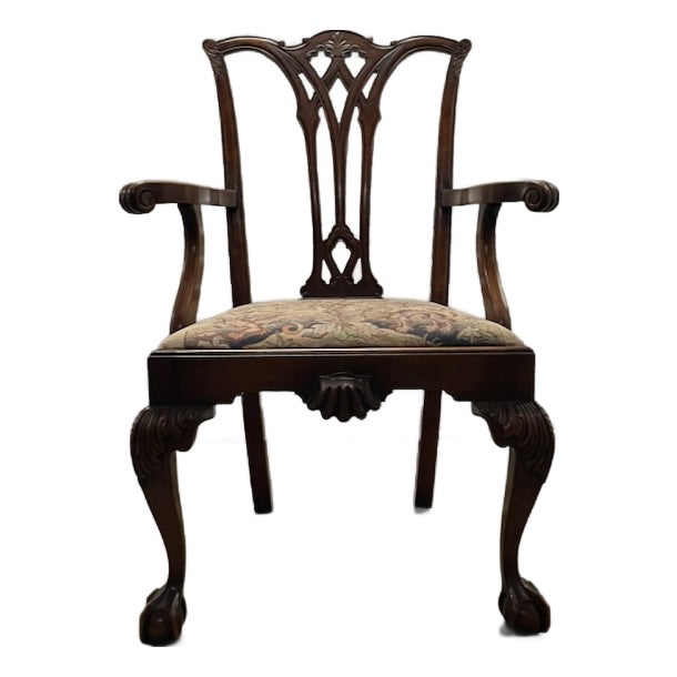 19th Century Antique Carved Mahogany Chippendale Style Ball & Claw Foot Side/Desk Chair For Sale