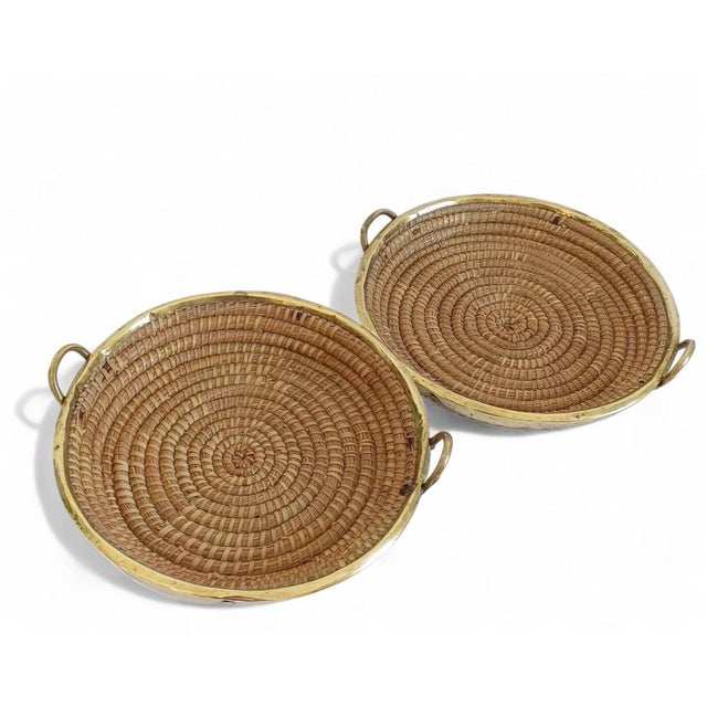 1970s Mid-Century Italian Rattan and Brass Baskets, 1970s, Set of 2 For Sale - Image 5 of 18