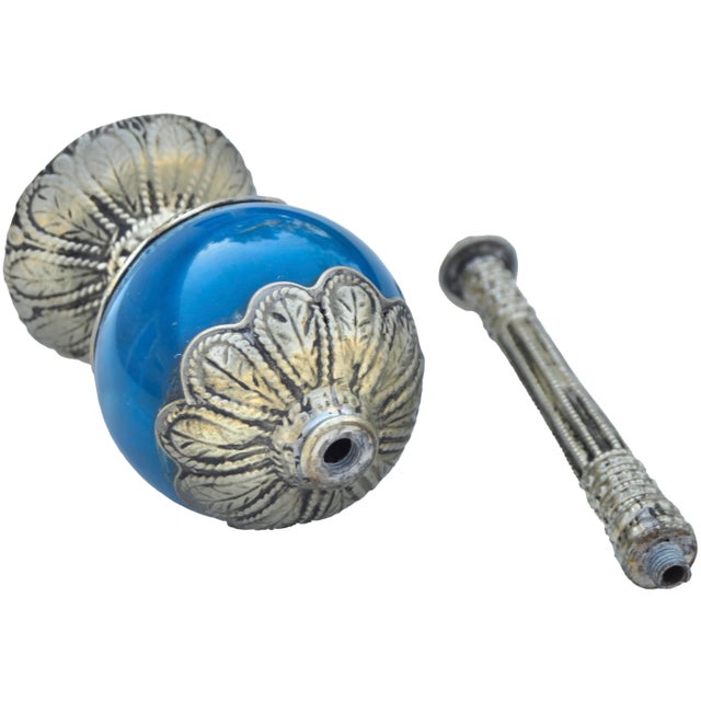 Mid 20th Century Mid 20th Century Handmade Moroccan Blue & Silver Perfume Bottle For Sale - Image 5 of 6