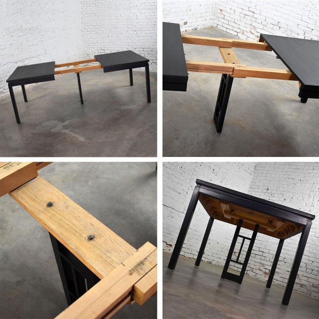 Wood 1960’s MCM Asian Parson Style Black Extension Dining Table by Grand Rapids Bookcase & Chair Company For Sale - Image 7 of 12