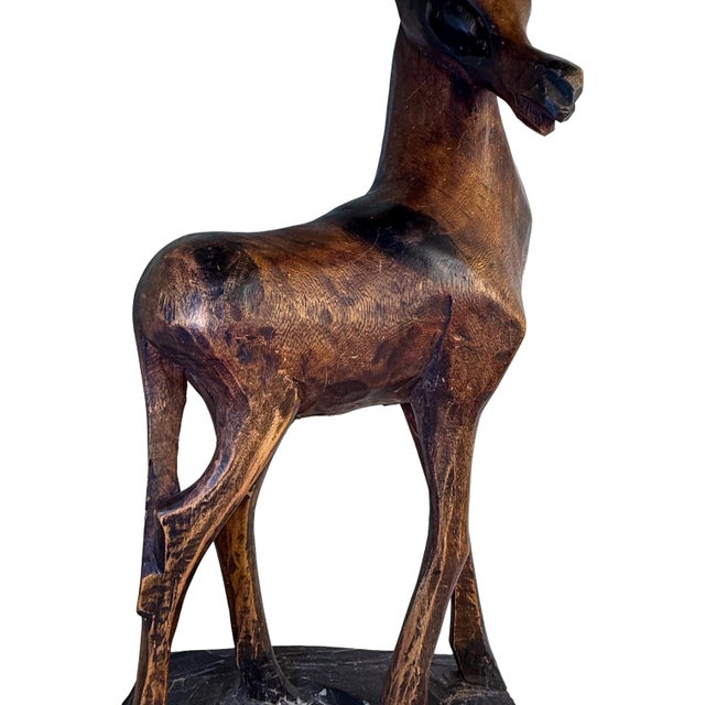 Vintage Hand-Carved Wood Gazelle Antelope Sculpture, 25” For Sale - Image 9 of 11