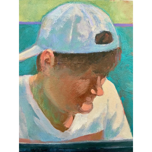 Signed Contemporary Cyclist Portrait Painting / Acrylic Bicycle Sports Figural Form Wall Art For Sale In Cleveland - Image 6 of 8