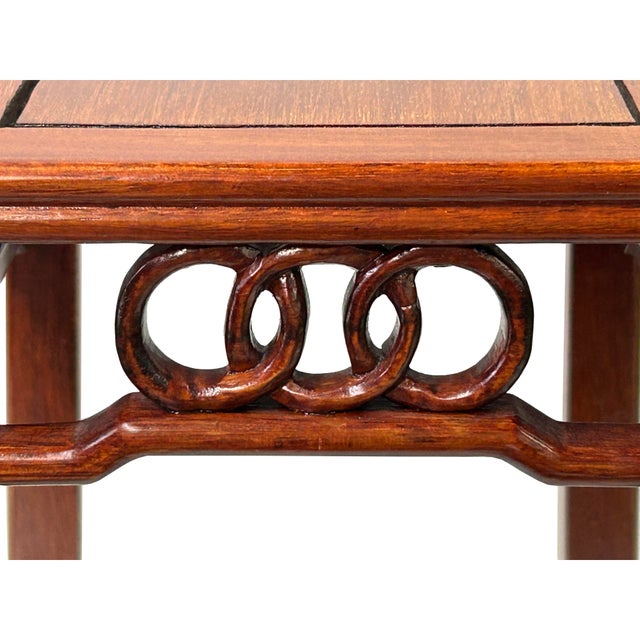 2010s 5.5" Brown Wood Triple Rings Pattern Square Display Stand Riser Easel For Sale - Image 5 of 6