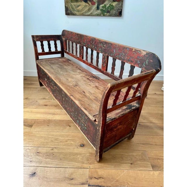 Norwegian Marriage Hand Painted Bench For Sale - Image 5 of 10