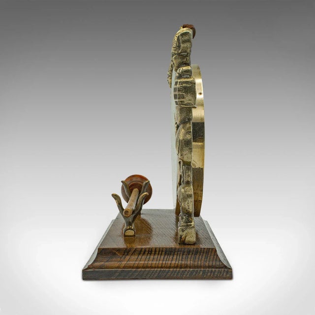 1900s Victorian Antique Cornish Pixie Gong, English, Brass, Oak, Dinner Chime For Sale - Image 4 of 11