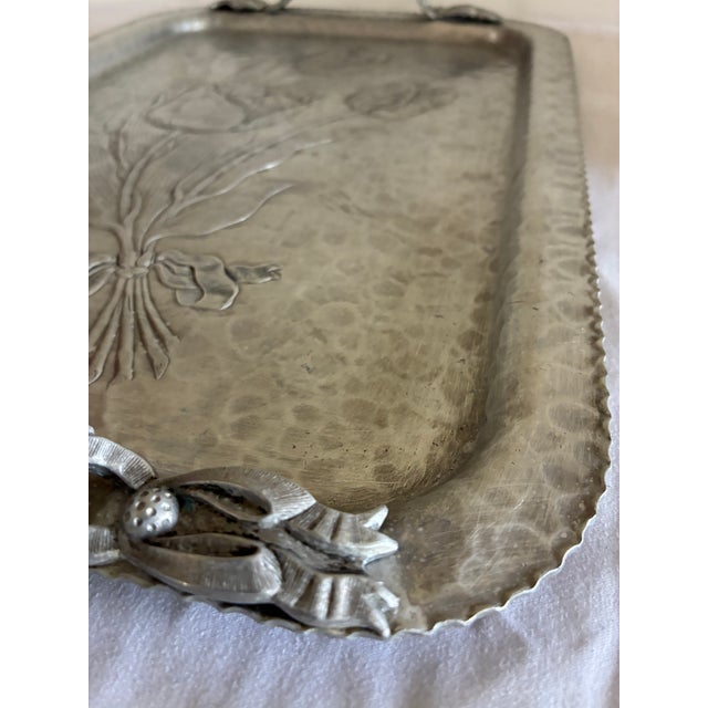 Vintage Rodney Kent Hand Wrought Hammered Aluminum Tulip Tray With Handle For Sale - Image 10 of 11