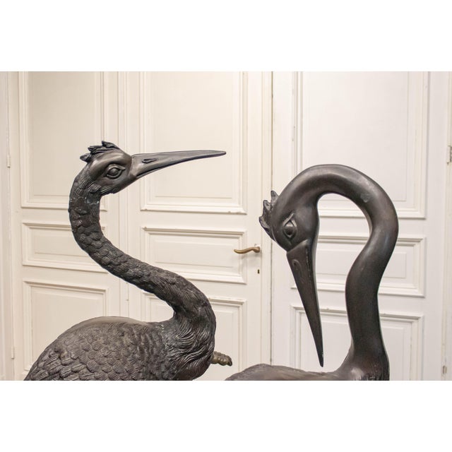 Brutalist Unknown, Cranes, Sweden, 1970s, Patinated Bronze, Set of 2 For Sale - Image 3 of 15