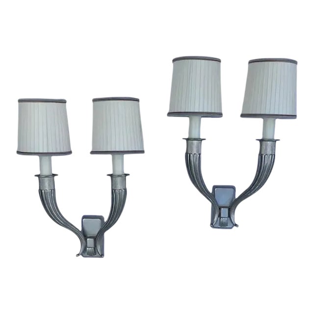 French Art Deco Jacques Ruhlmann Style Silver Wall Sconces, George v Hotel Paris For Sale