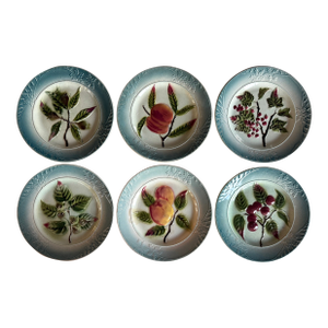 Set of 6 Antique French Majolica With Fruit Reliefs