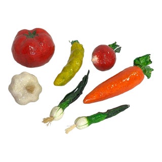 Vintage Realistic Hand Crafted Papier Mâché Vegetables- Set of 7 For Sale
