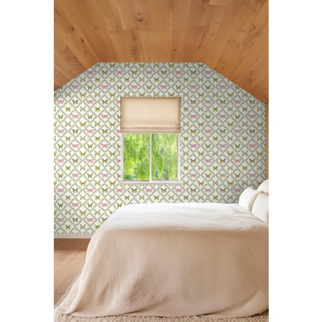 Butterfly Trellis Pastel Grasscloth Wallpaper by House Party | 8 Yards For Sale - Image 9 of 10