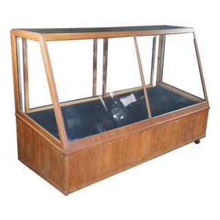 Antique Columbus Showcase Company Oak Slant Front General Store Display Case 76" For Sale