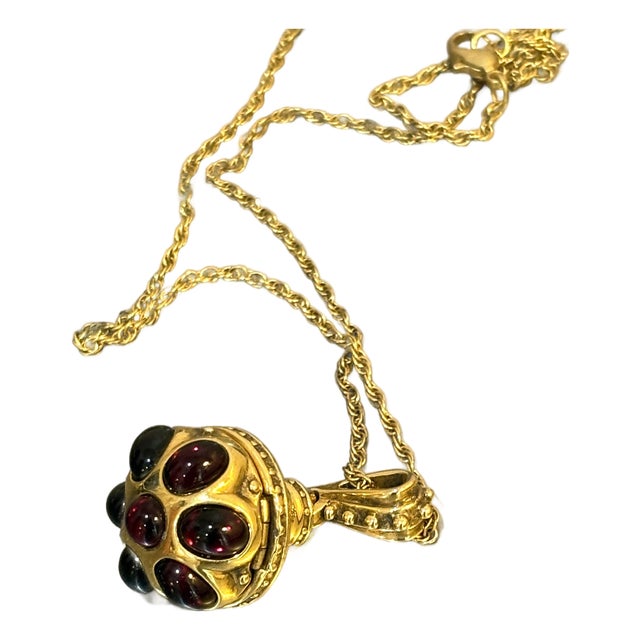 1950s-60s Victorian Style Cabochon Locket Pendant Necklace For Sale