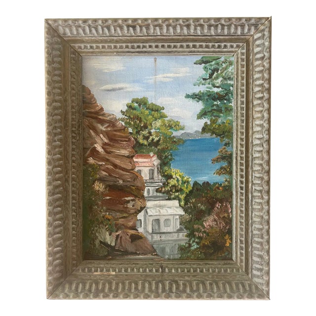 1975 California Chic Original Cityscape, "Telegraph Hill", Oil on Board, Framed For Sale