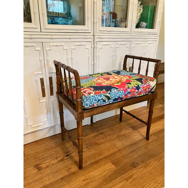 Navy Blue 1960s Baker Faux Bamboo Bench For Sale - Image 8 of 10