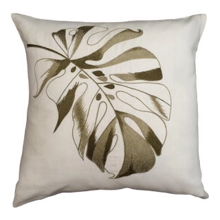 Modern Monstera Botanical Leaf Embroidered Pillow Cover For Sale