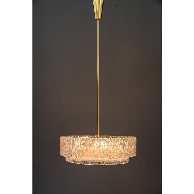 Round Textured Glass Ring and Brass Pendant Lamp by J. T. Kalmar, 1950s For Sale - Image 17 of 18