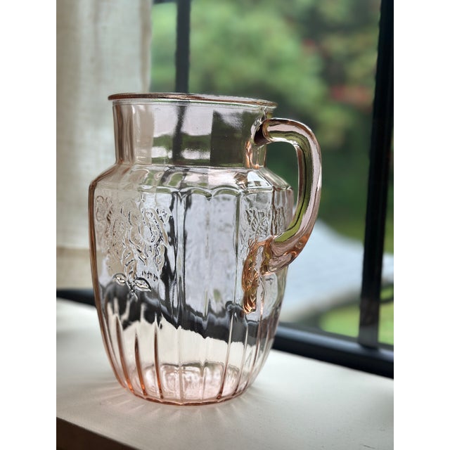 1930s 1930s Hocking Glass 'Mayfair / Open Rose' Pink Depression Pitcher For Sale - Image 5 of 5