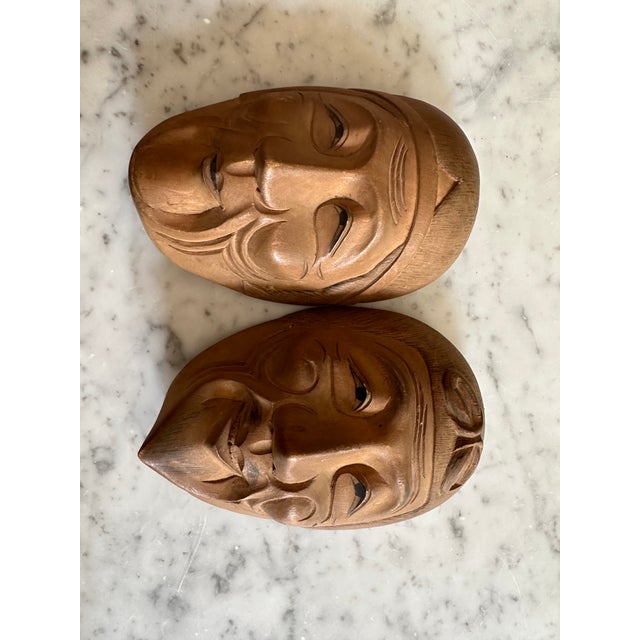 Vintage Japanese Kyogen Masks in Hand-Carved Wood, 1950s, Set of 2 For Sale - Image 13 of 15