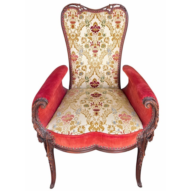 Hollywood Regency Pair of Grosfeld House Hollywood Regency Red Velvet Arm Chairs For Sale - Image 3 of 12