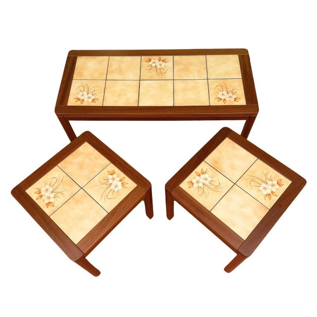 Mid 20th Century Danish Teak & Tile Coffee Table Nest For Sale - Image 4 of 9