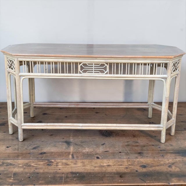 Chippendale Chinese Chippendale Style Cerused Bamboo / Rattan Console Table Credenza For Sale - Image 3 of 7