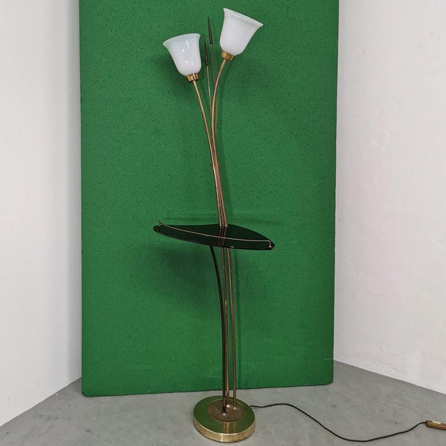 Brass Floor Lamp with Black Acrylic Glass Table and Murano Glass Shades, 1950s For Sale - Image 14 of 14