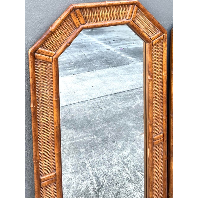 Hollywood Regency Vintage Octagon Faux Bamboo Mirrors - A Pair For Sale - Image 3 of 12