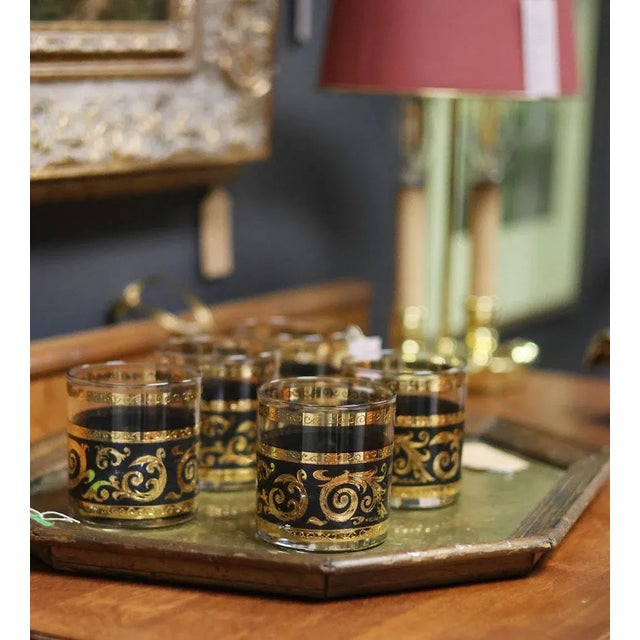Vintage Culver LTD Black and Metallic Gold Lowball Glasses, Set of 5 For Sale - Image 9 of 9